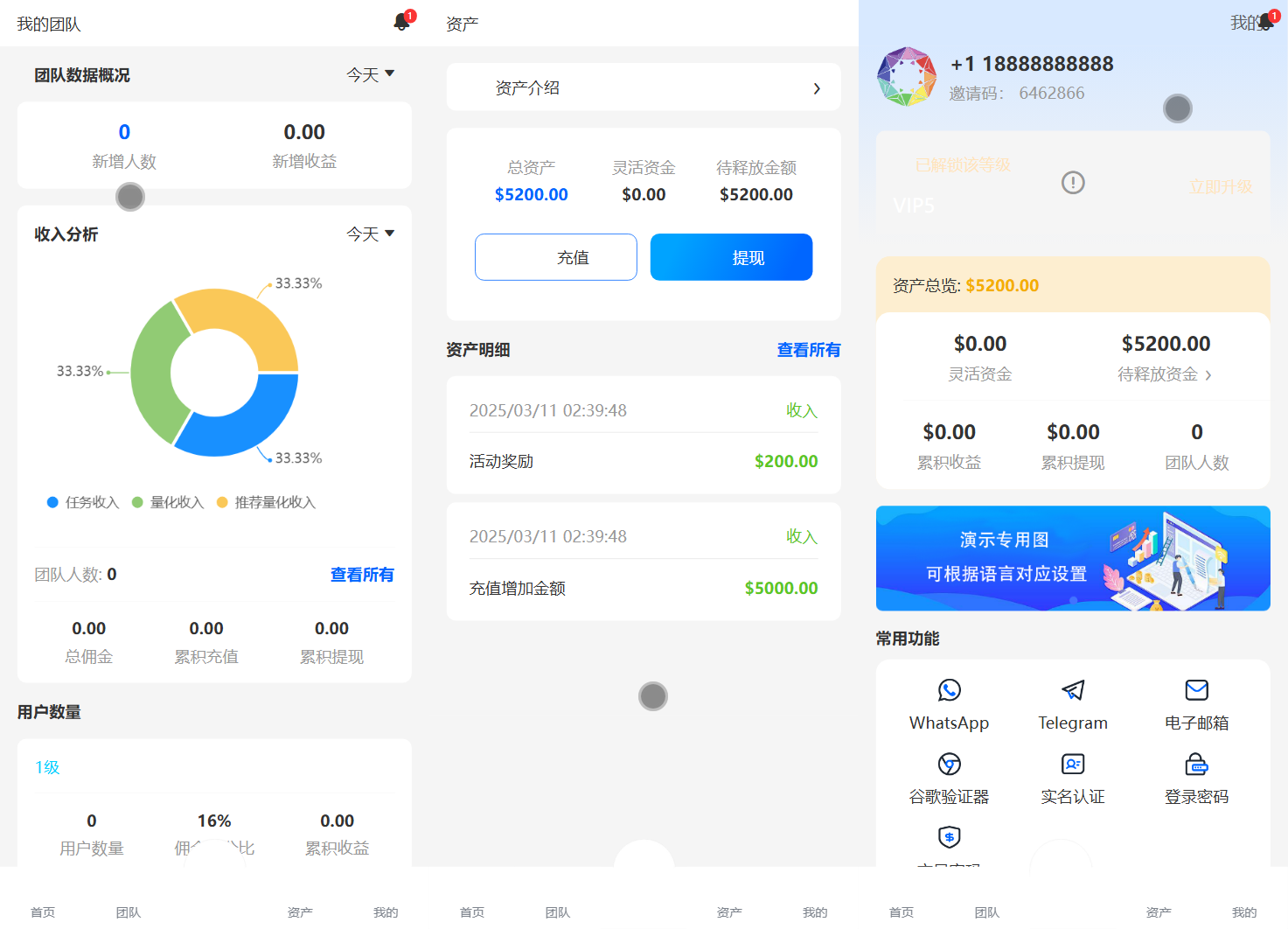多语言量化钱包投资理财源码/19种语言+3级分销+行情实时数据